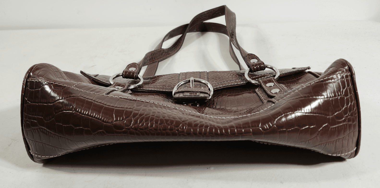 Liz Claiborne Women's Handbag Purse Brown Embossed Crazy Horse - Thumbnail 3