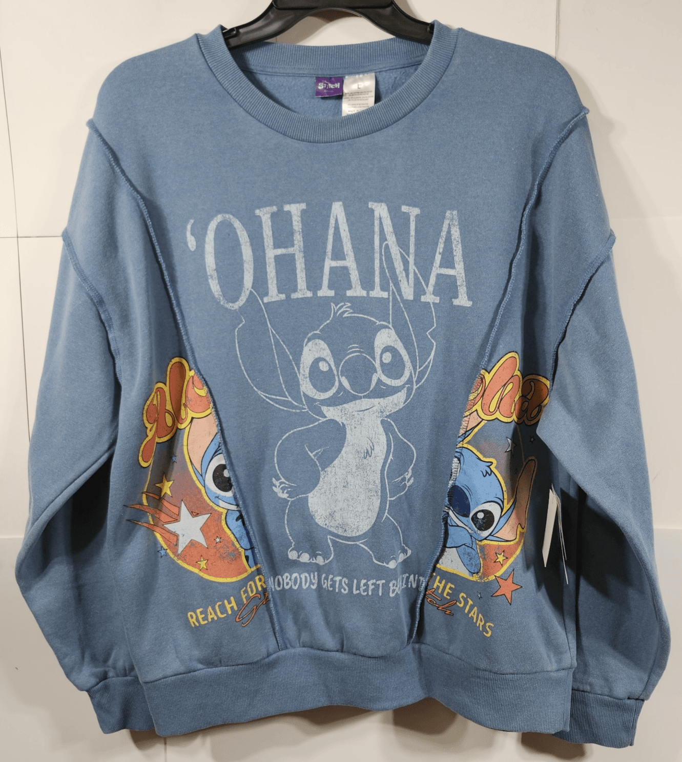 Disney Stitch Sweatshirt Hawaii Ohana Crew Neck Size Large Blue NEW