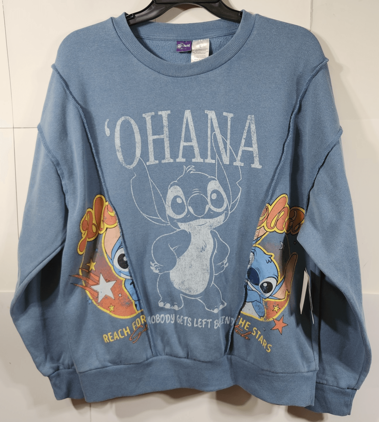 Disney Stitch Sweatshirt Hawaii Ohana Crew Neck Size Large Blue NEW - Thumbnail 5