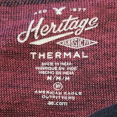 American Eagle Men's Shirt Size Medium Red Long Sleeve Thermal Pullover - Thumbnail 7