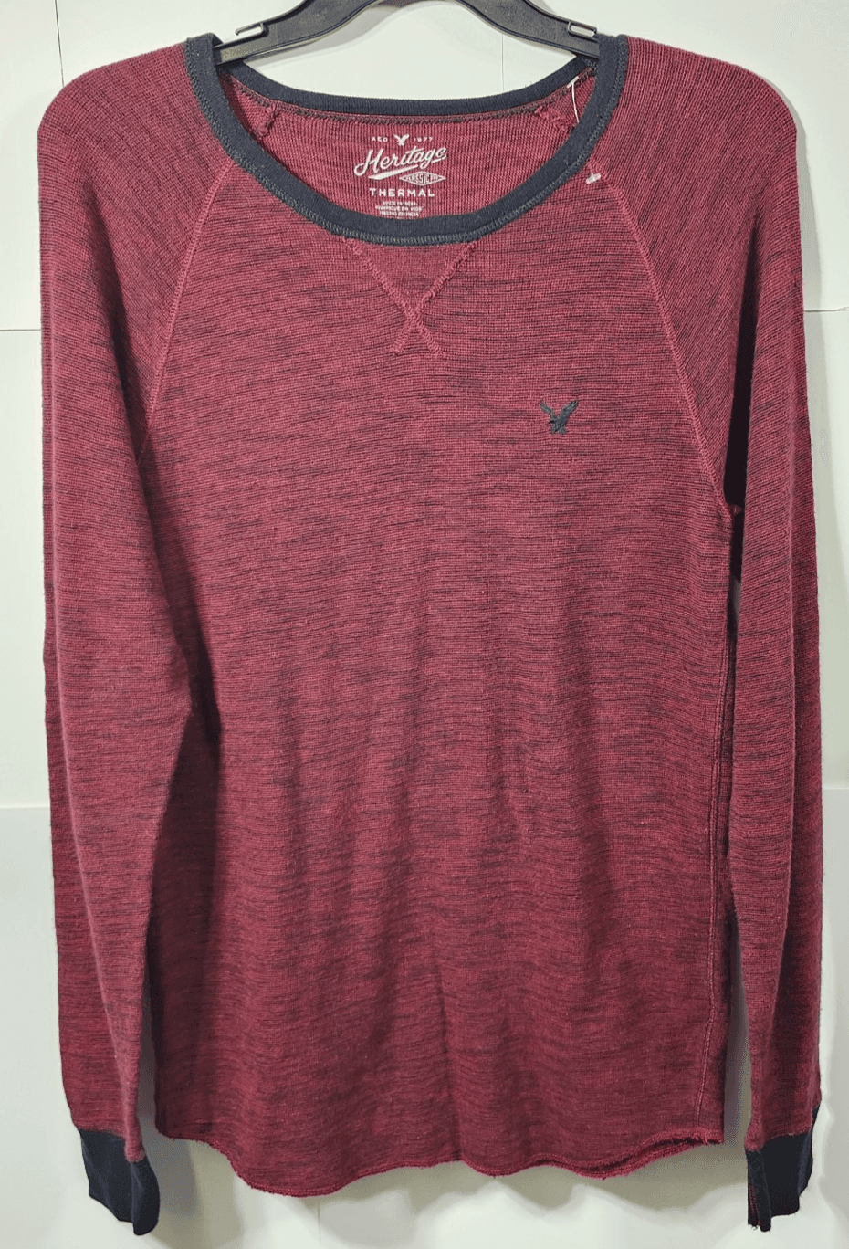 American Eagle Men's Shirt Size Medium Red Long Sleeve Thermal Pullover - Thumbnail 5