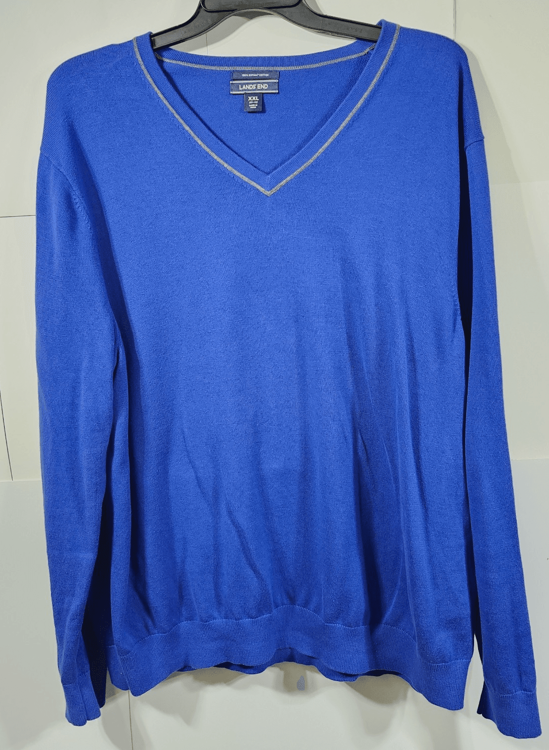 Lands' End Sweater Men's XXL Blue Supima Cotton V Neck Long Sleeve - Thumbnail 5