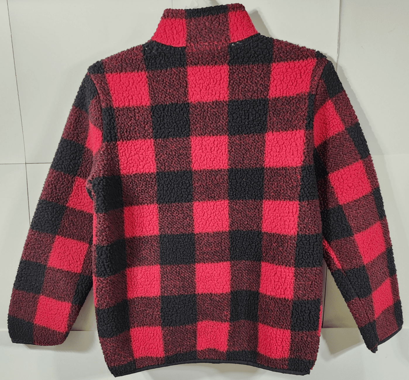 Old Navy Boys Size Large 10-12 Red/Black Buffalo Plaid Sherpa Pullover - Thumbnail 4