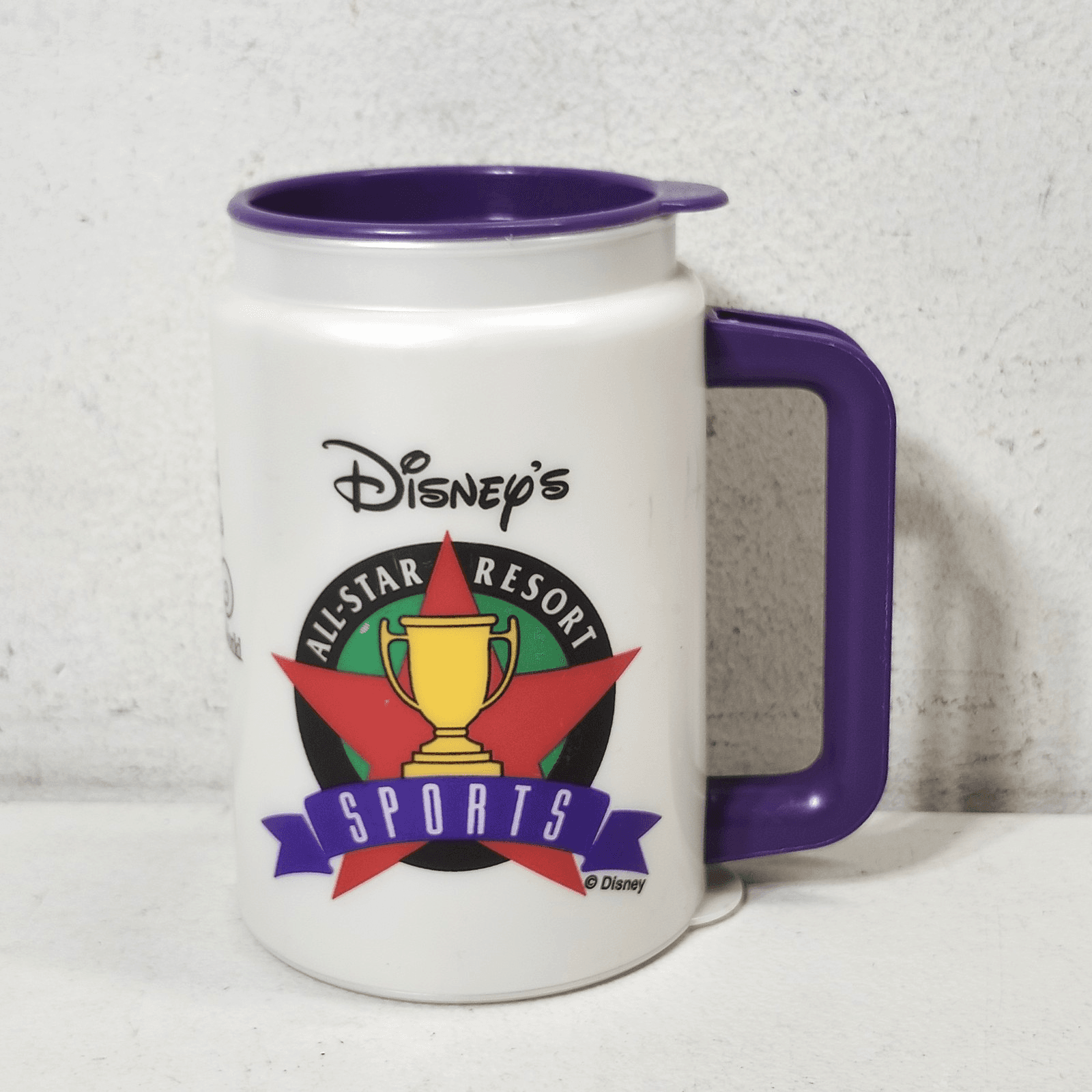 Disney's All-Star Resort Sports Travel Mug Plastic Cup Purple Lid Vintage 1990s - Thumbnail 2