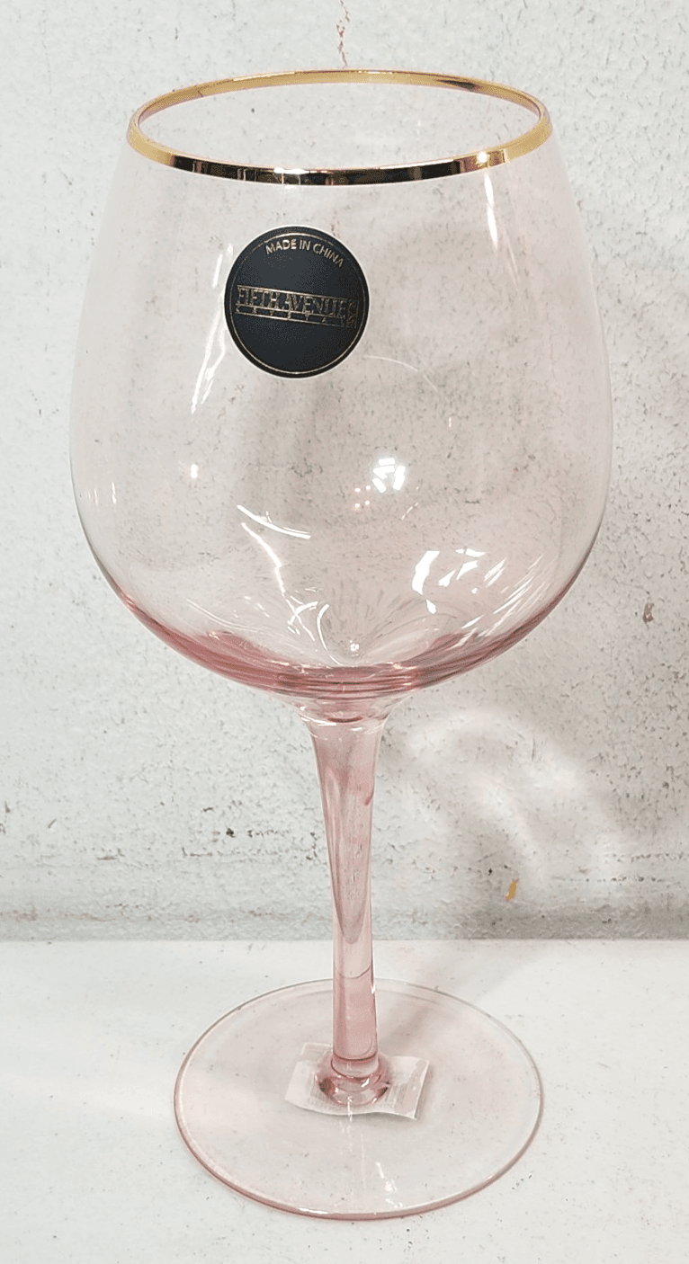 Fifth Avenue Pink Wine Glass With Gold Rim 9" Home Bar Decor - Thumbnail 2
