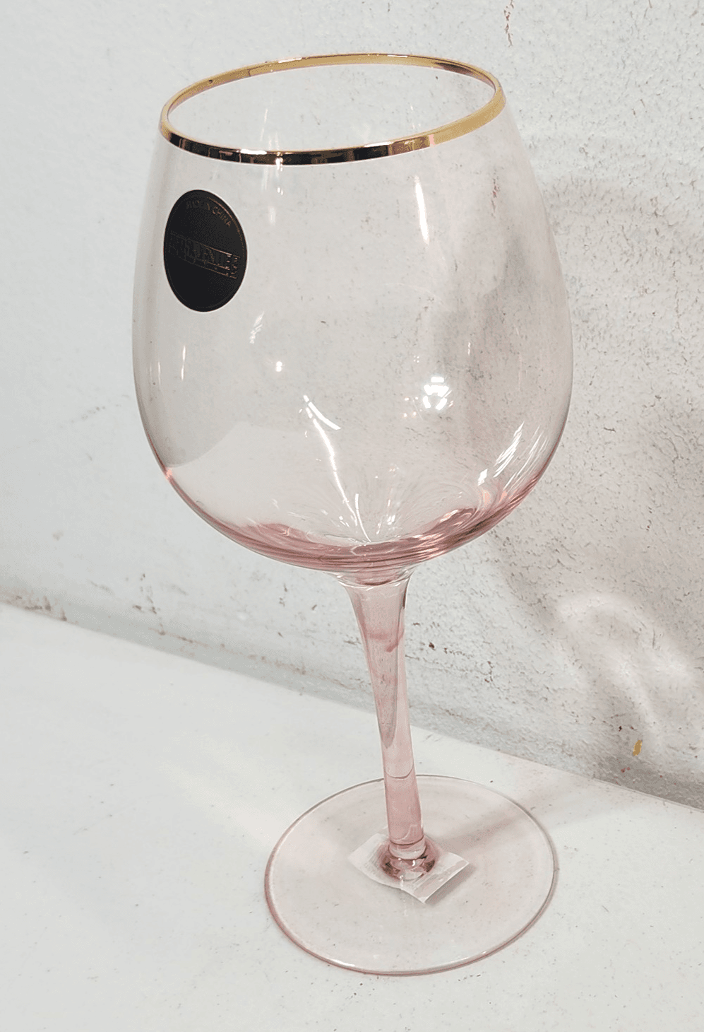 Fifth Avenue Pink Wine Glass With Gold Rim 9" Home Bar Decor - Thumbnail 4