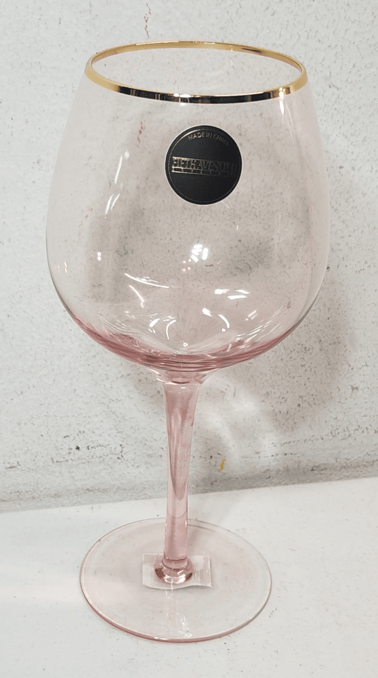Fifth Avenue Pink Wine Glass With Gold Rim 9" Home Bar Decor - Thumbnail 3