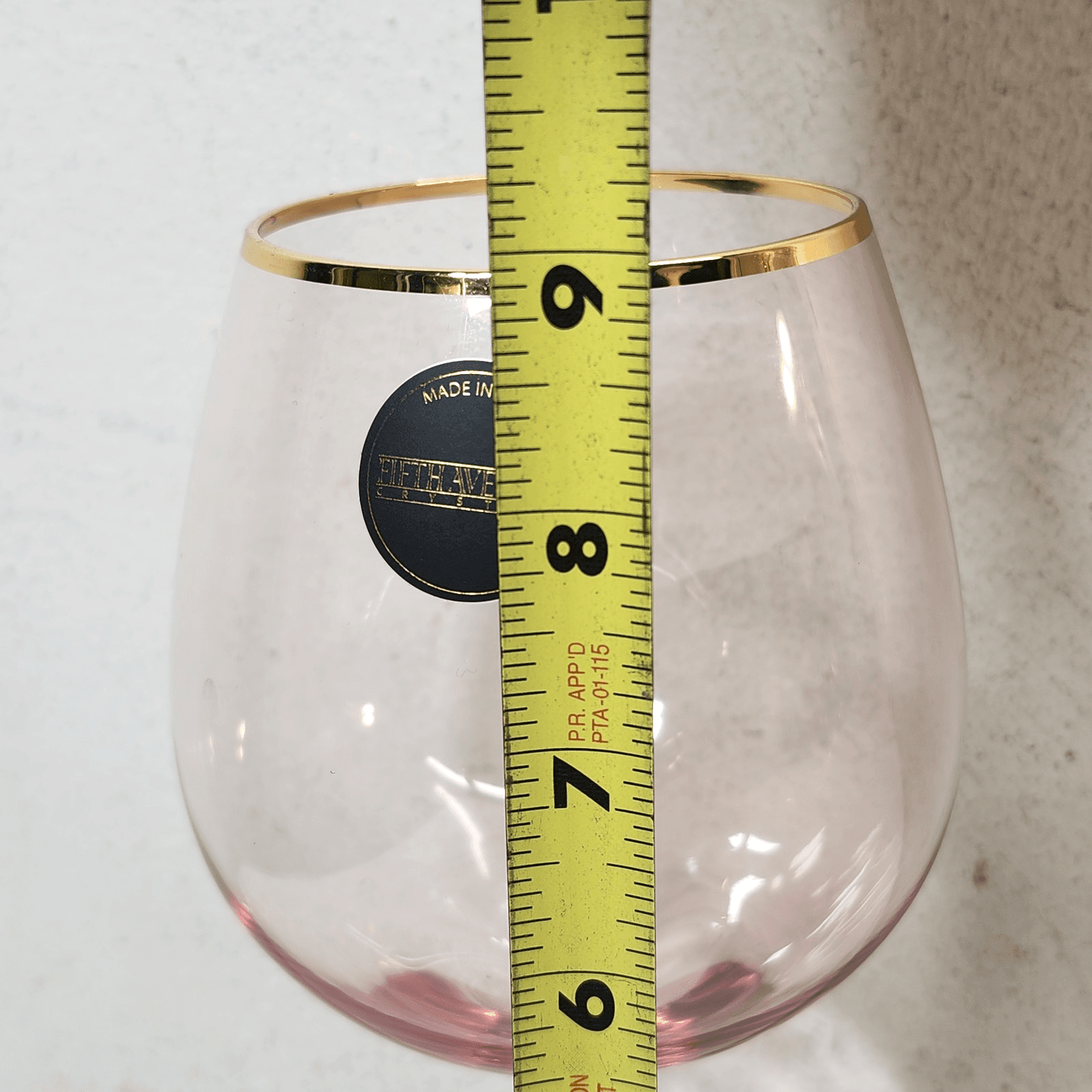Fifth Avenue Pink Wine Glass With Gold Rim 9" Home Bar Decor - Thumbnail 5