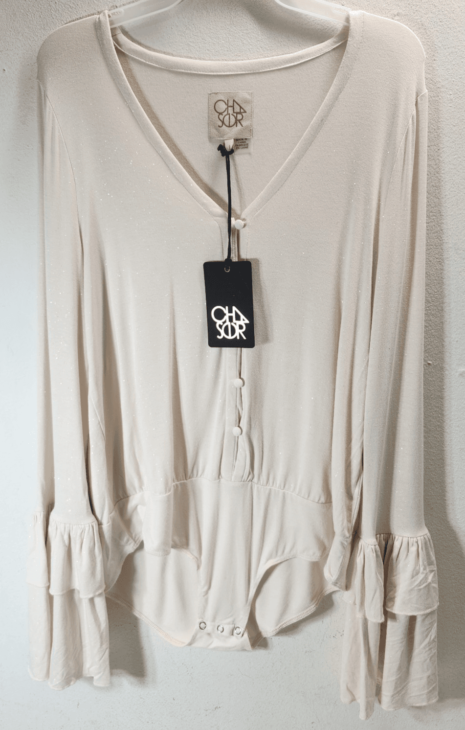 Chaser Womens Bodysuit Shirt Top Size Large Sparkly Beige NEW - Thumbnail 6