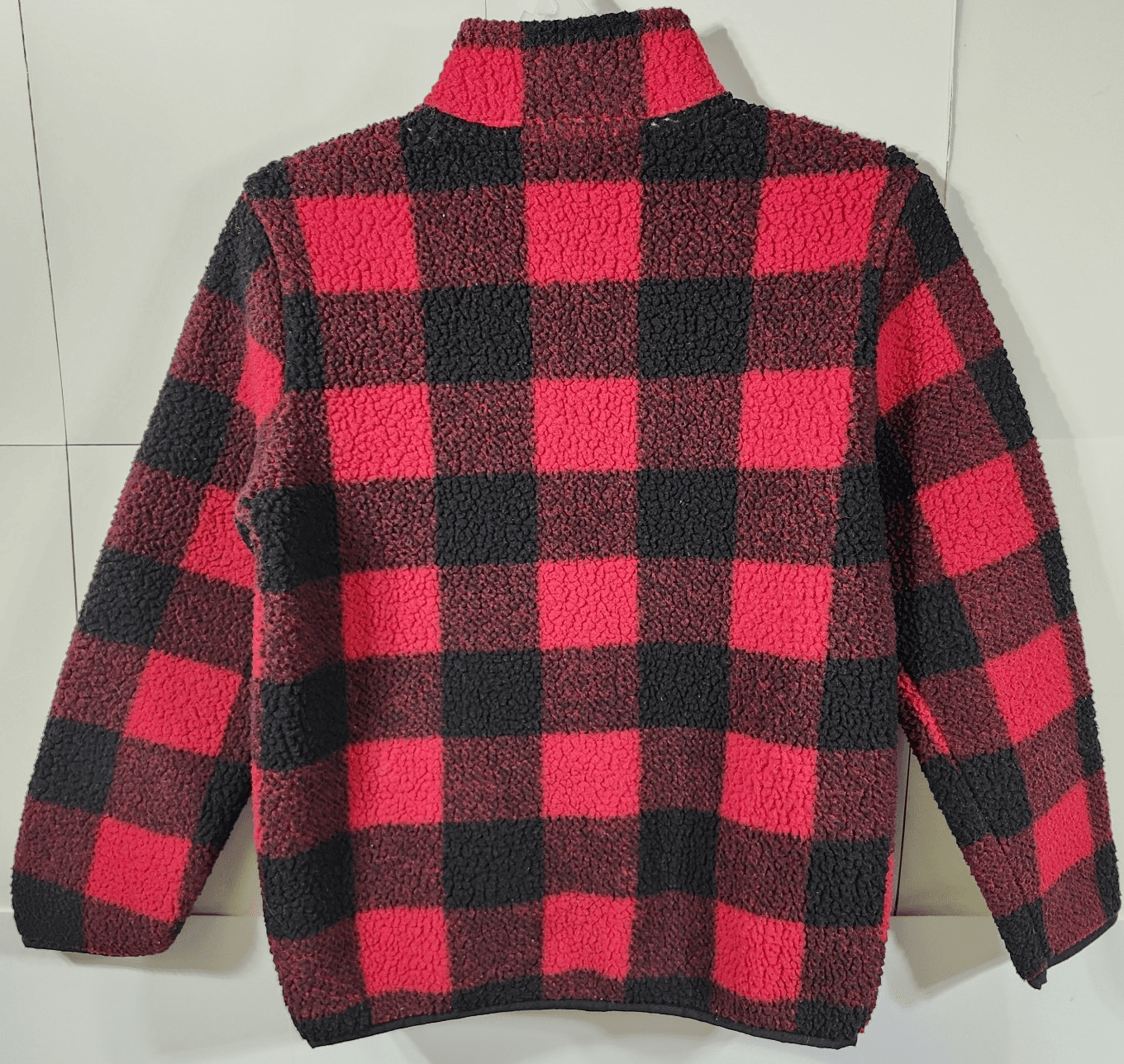 Old Navy Boys Size Large 10-12 Red/Black Buffalo Plaid Sherpa Pullover - Thumbnail 6