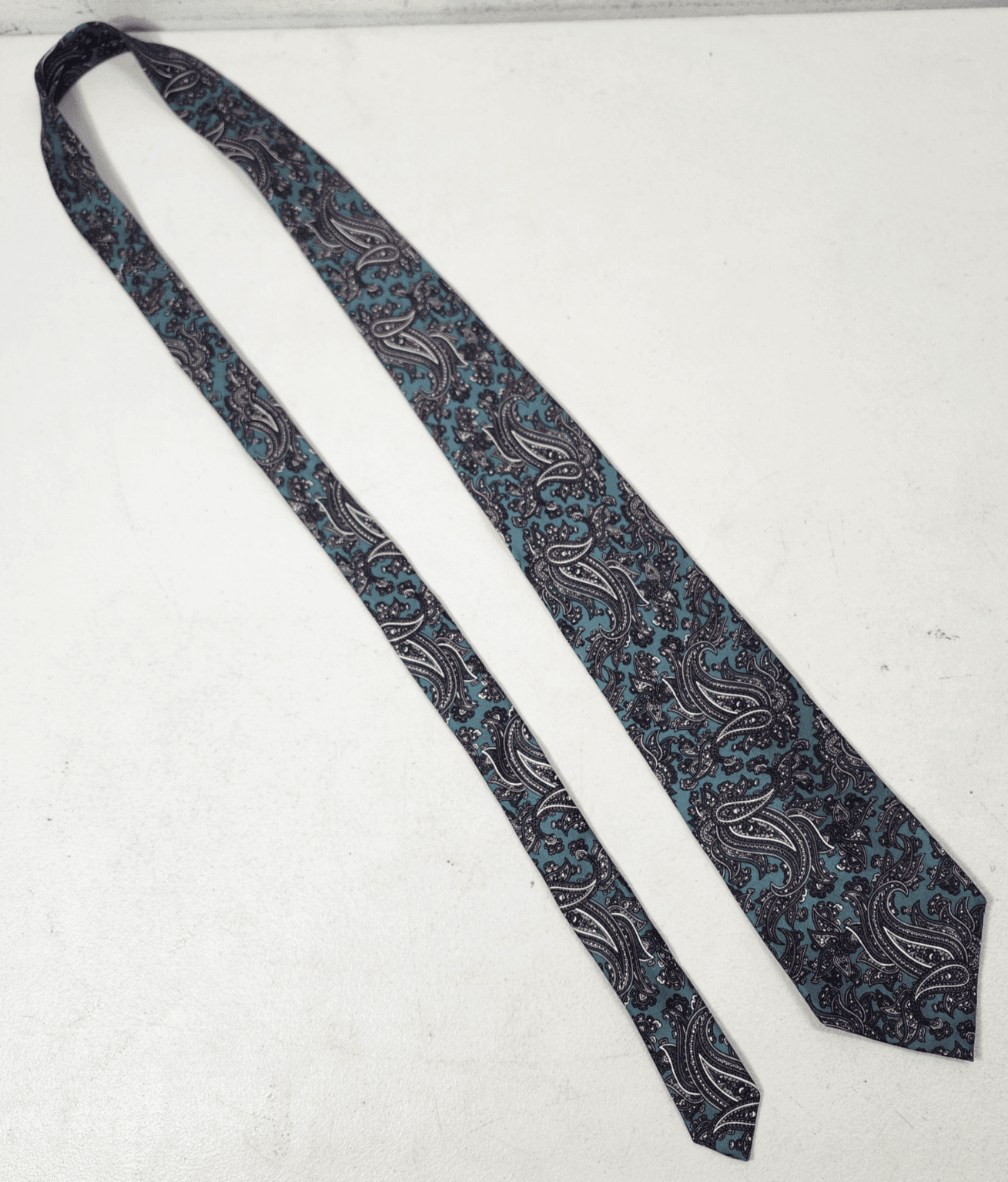 Claybrooke Mens Necktie Green Purple Beige Paisley 100% Silk 56" Career - Thumbnail 4