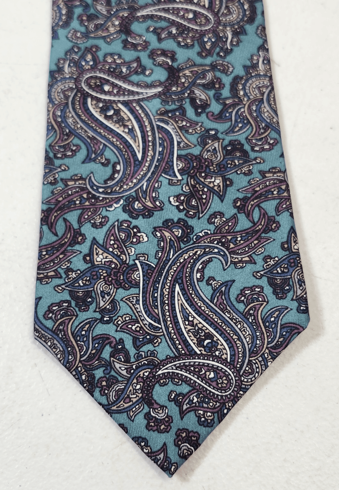Claybrooke Mens Necktie Green Purple Beige Paisley 100% Silk 56" Career