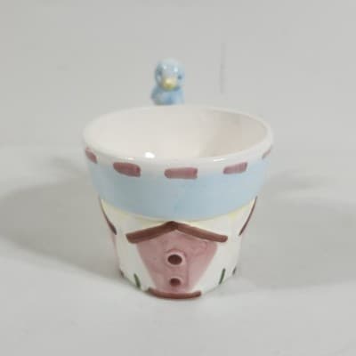 Hermitage Pottery Birdhouse Tea Cup Ceramic Dolo Blue Bird - Thumbnail 4