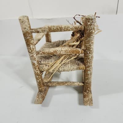 Handmade Rustic Miniature Doll Wooden Chair with Woven Seat Vintage - Thumbnail 5