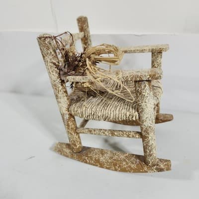 Handmade Rustic Miniature Doll Wooden Chair with Woven Seat Vintage - Thumbnail 7