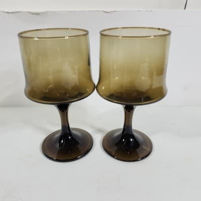 Vintage Libbey Tawny Accent Smokey Brown Wine/Water Glass Goblets Lot of 2 - Thumbnail 2