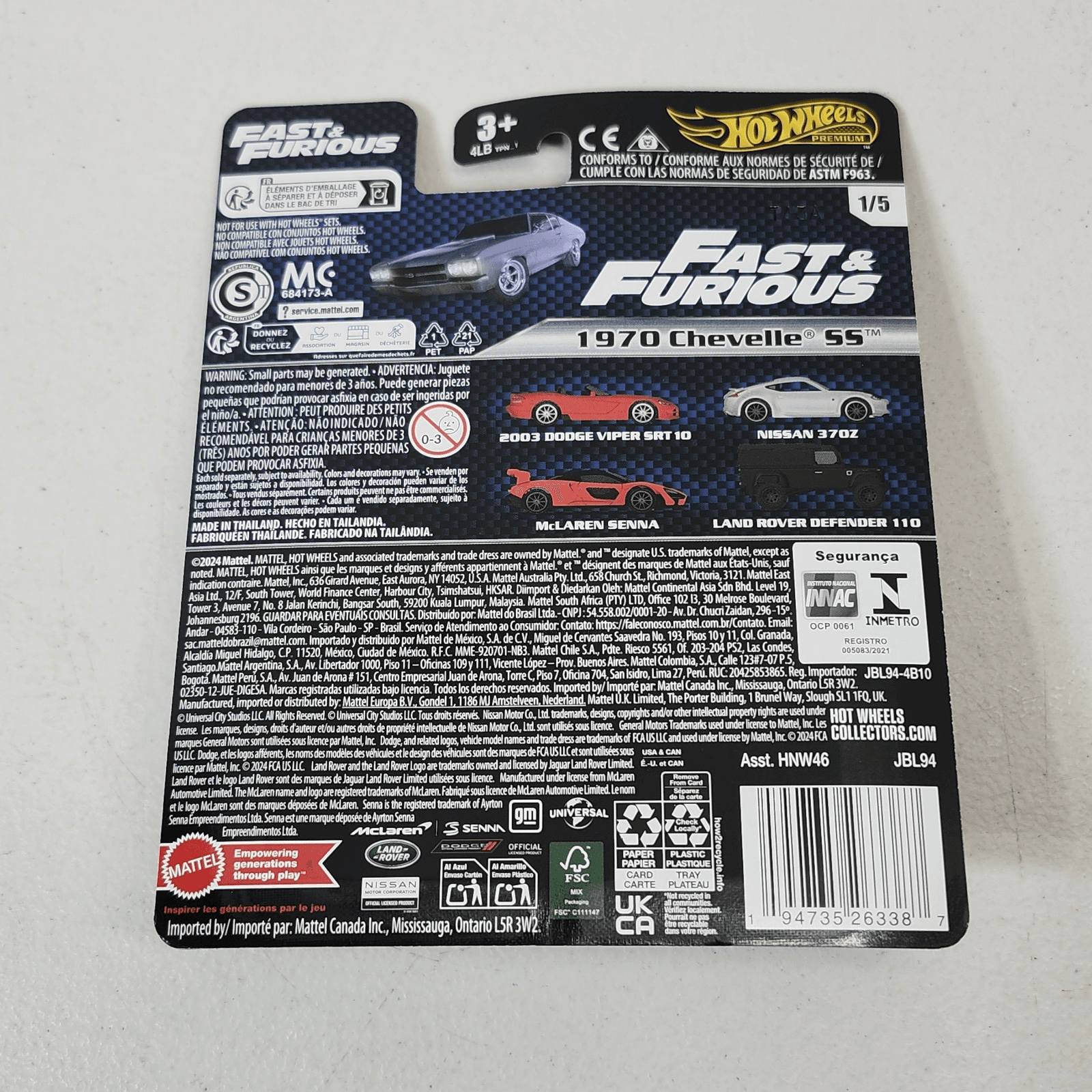 Hot Wheels Fast & Furious 1970 Chevelle SS Gray 1/64 Car Toy Vehicle NEW - Thumbnail 7