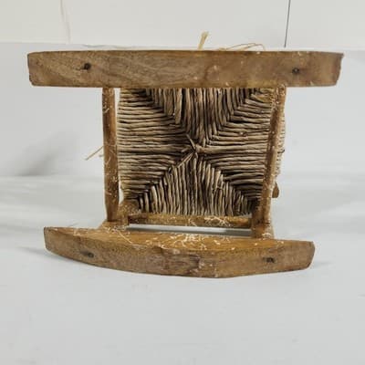 Handmade Rustic Miniature Doll Wooden Chair with Woven Seat Vintage - Thumbnail 11