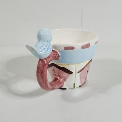 Hermitage Pottery Birdhouse Tea Cup Ceramic Dolo Blue Bird - Thumbnail 6