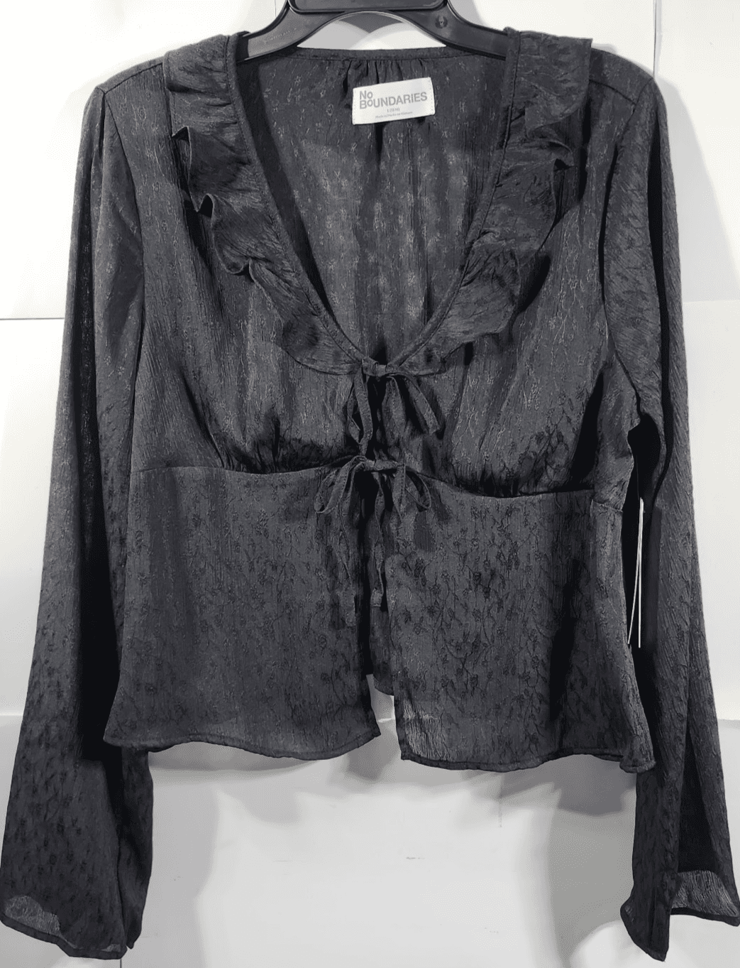 Womens Babydoll Top Size L Cottage Fairycore Glam Black No Boundaries NEW - Thumbnail 5