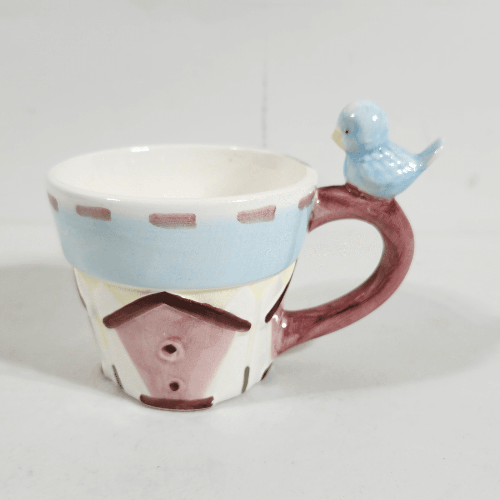 Hermitage Pottery Birdhouse Tea Cup Ceramic Dolo Blue Bird - Thumbnail 2