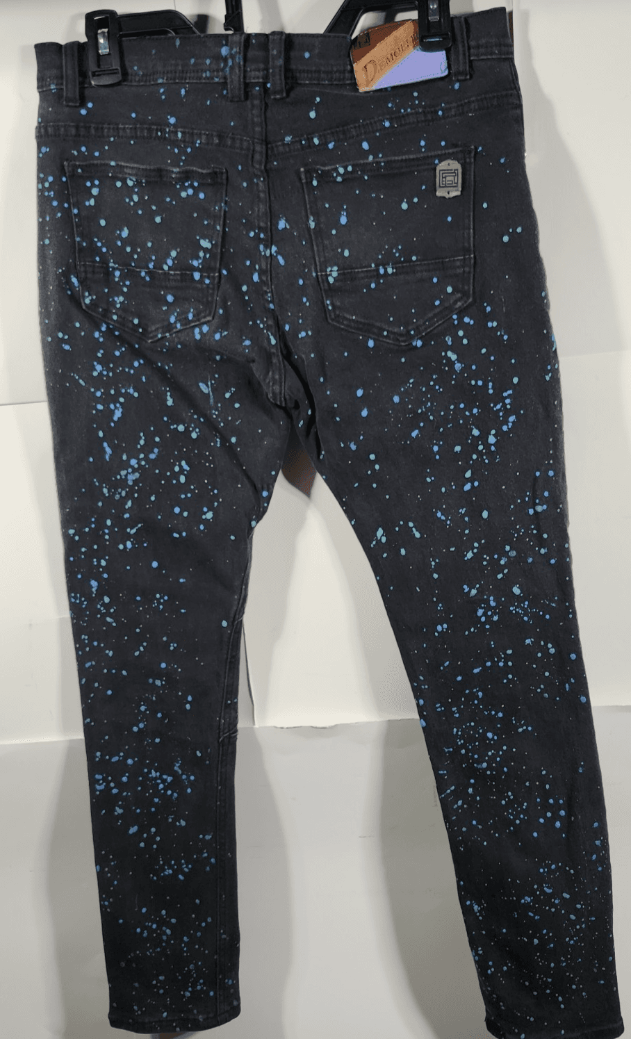 Demolition Mens 38 Jeans Black With Blue Spots Skinny Denim Pants - Thumbnail 6