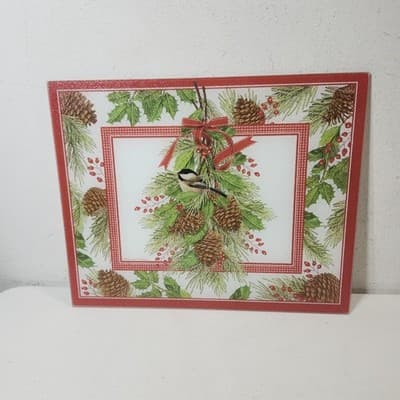 Textured Glass Hotplate Holiday Home Decor Pinecones & Bird Mary Lake Thompson - Thumbnail 2