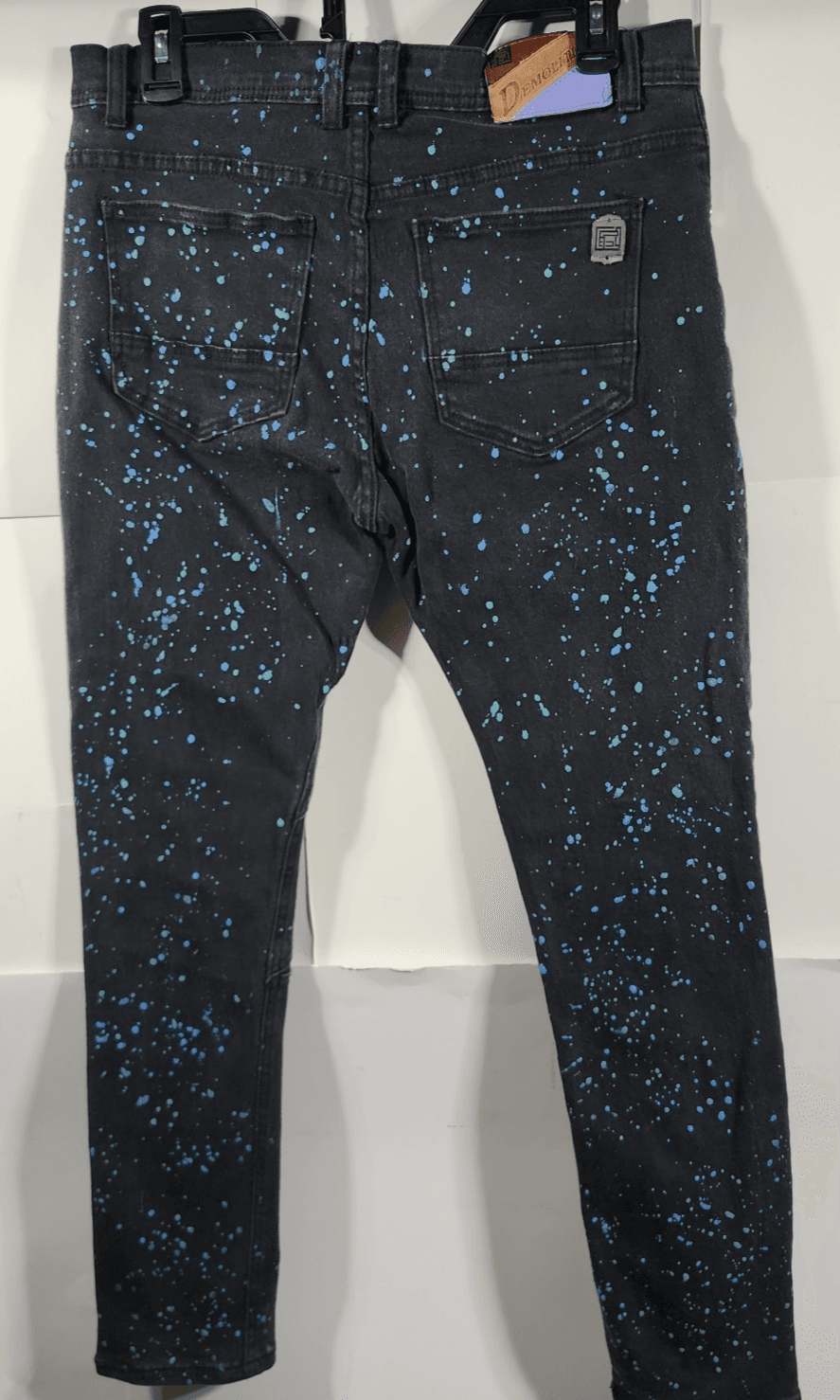 Demolition Mens 38 Jeans Black With Blue Spots Skinny Denim Pants - Thumbnail 4