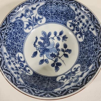 Lord & Taylor Blue and White Porcelain Japanese Floral Bowl 6.55" - Thumbnail 2