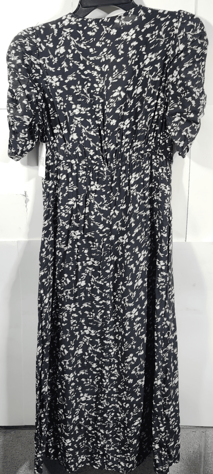 Time and Tru Women's V-Neck Midi Dress Size XS Ruched Sleeve Black Floral NEW - Thumbnail 4