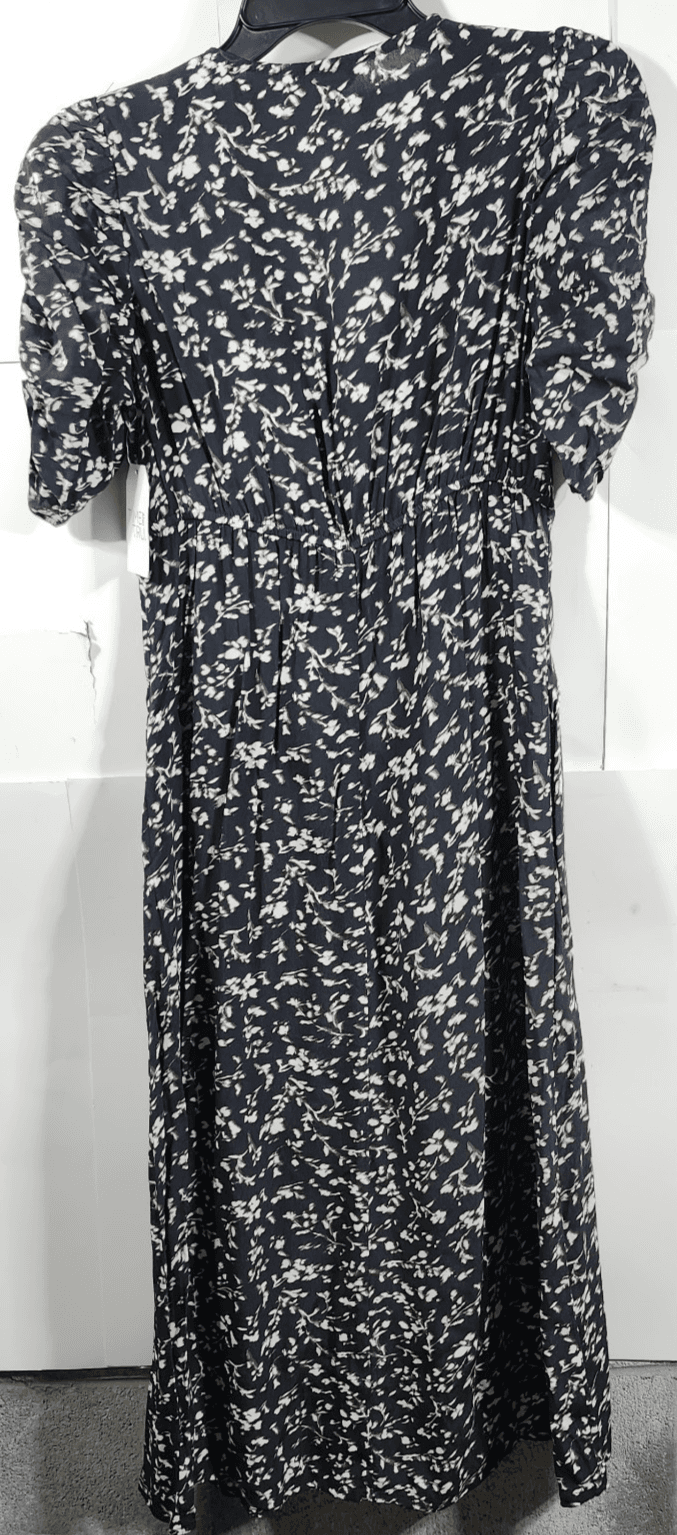 Time and Tru Women's V-Neck Midi Dress Size XS Ruched Sleeve Black Floral NEW - Thumbnail 6