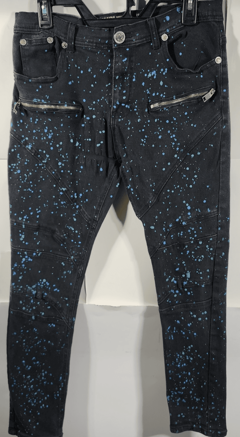 Demolition Mens 38 Jeans Black With Blue Spots Skinny Denim Pants - Thumbnail 5