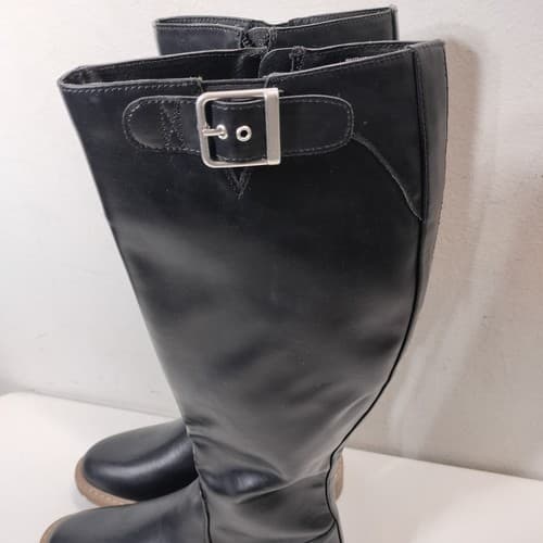Time and Tru Boots Womens 6 Tall Riding Black Faux Leather Buckle Cuban Heels - Thumbnail 4