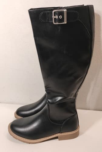 Time and Tru Boots Womens 6 Tall Riding Black Faux Leather Buckle Cuban Heels - Thumbnail 2