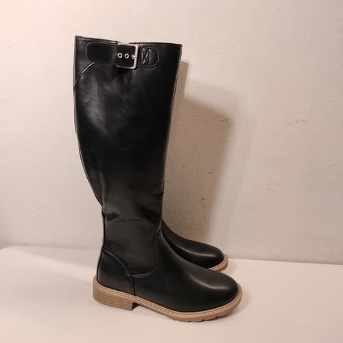 Time and Tru Boots Womens 6 Tall Riding Black Faux Leather Buckle Cuban Heels - Thumbnail 8