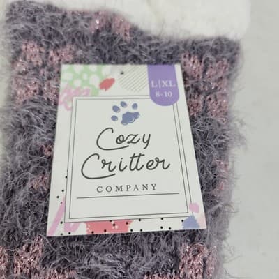 Women's Cozy Critter Socks Pink Snowflakes Size 8-11 Grip Bottom NEW - Thumbnail 2