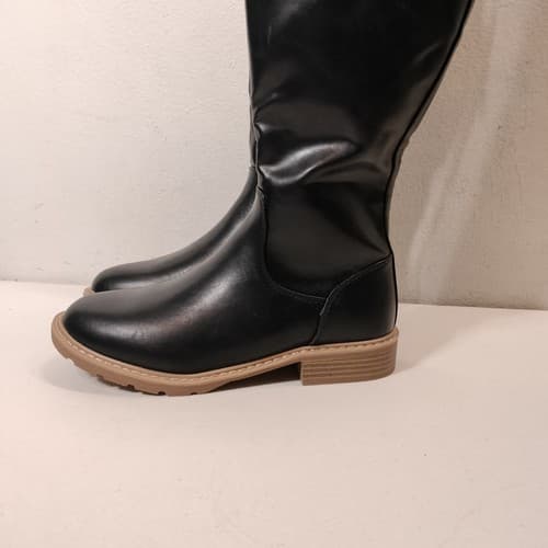 Time and Tru Boots Womens 6 Tall Riding Black Faux Leather Buckle Cuban Heels - Thumbnail 5