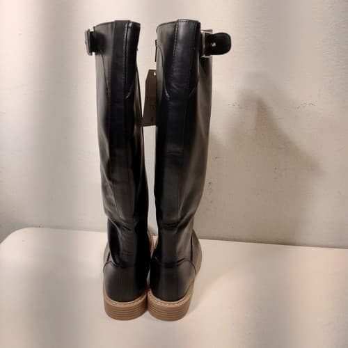 Time and Tru Boots Womens 6 Tall Riding Black Faux Leather Buckle Cuban Heels - Thumbnail 6