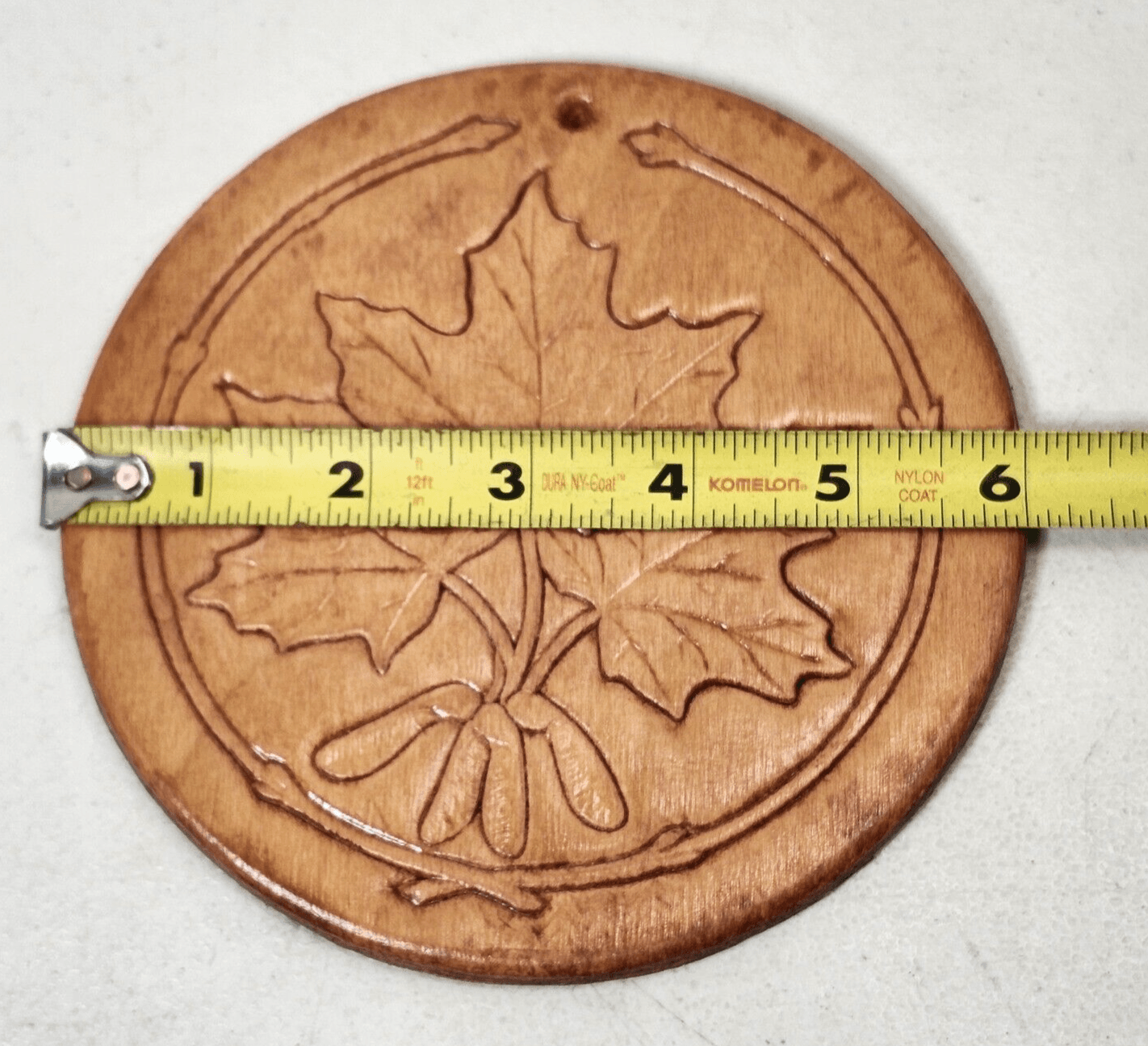 Maple Leaf Design Round Coaster Home Bar Decor Vintage Wood Made In Canada - Thumbnail 2