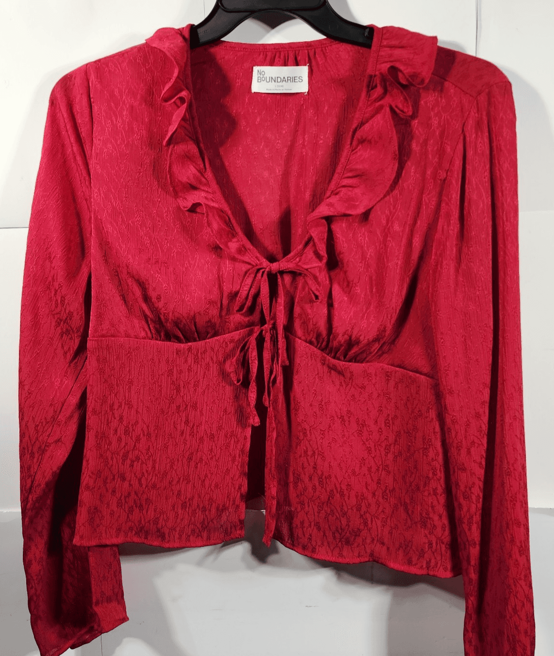 Womens Babydoll Top Size L Cottage Fairycore Glam Red No Boundaries NEW - Thumbnail 5