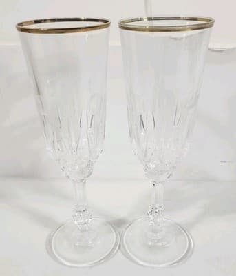 2 Clear Glass Champagne Flute With Diamond Design Etched Home Bar Decor 7.5"