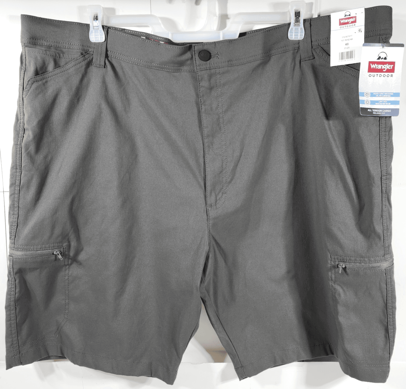 Wrangler Mens 48 Cargo Shorts Moisture Wicking UPF Pockets Softshell Gray NEW