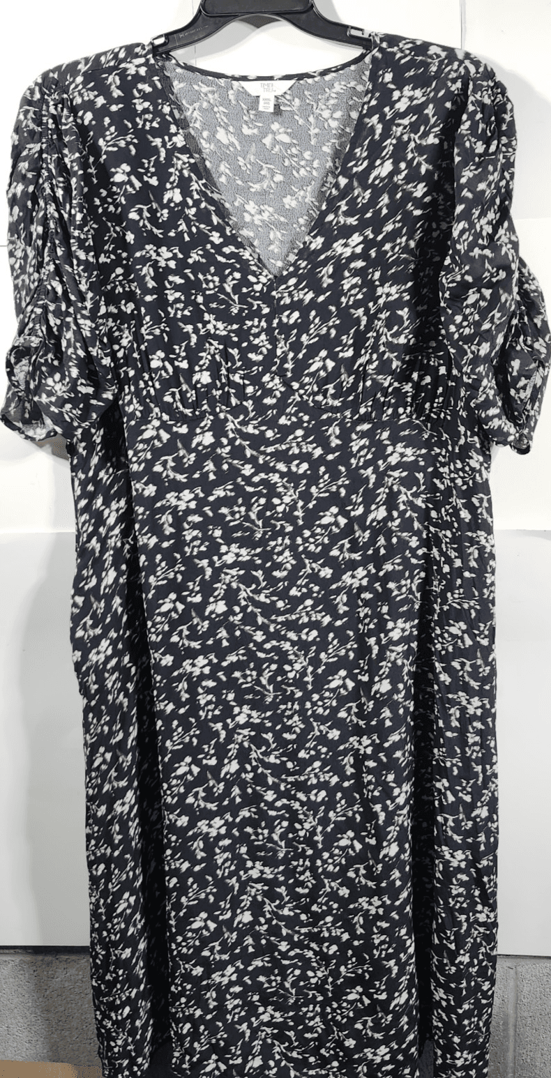Time and Tru Women's V-Neck Midi Dress Size XXXL Ruched Sleeve Black Floral NEW - Thumbnail 5