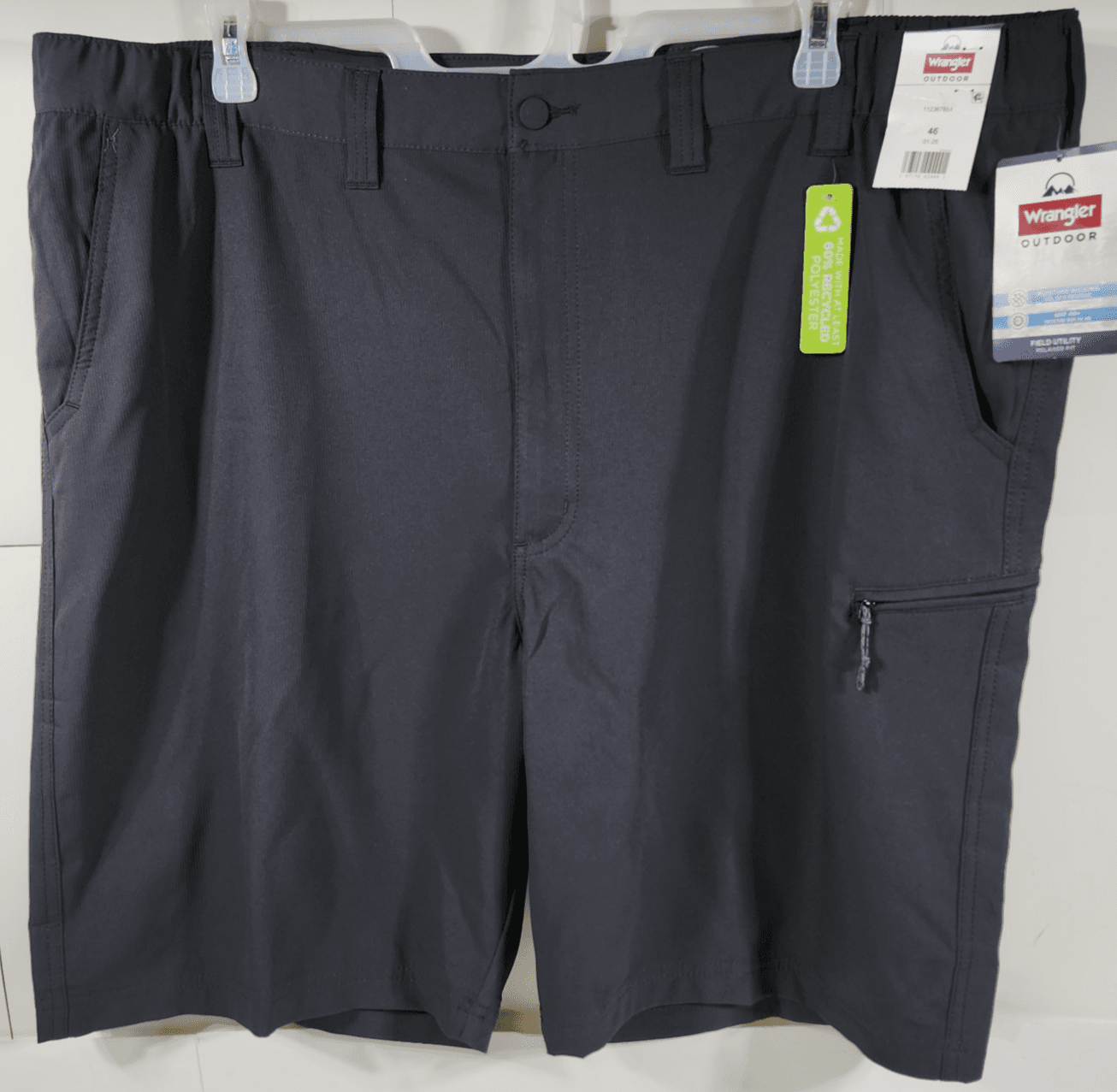Wrangler Mens 46 Cargo Shorts Moisture Wicking UPF Pockets Softshell Black NEW