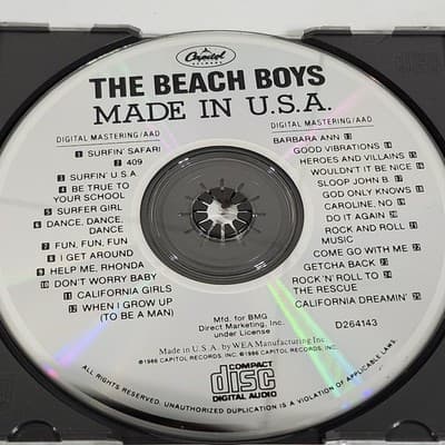 Made In U.S.A. By Beach Boys Music CD 1986 Capitol Records - Thumbnail 3