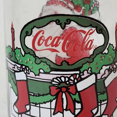 Coca Cola Christmas Glass Coke Santa Fireplace Tumbler Vintage McCrory Stores - Thumbnail 8