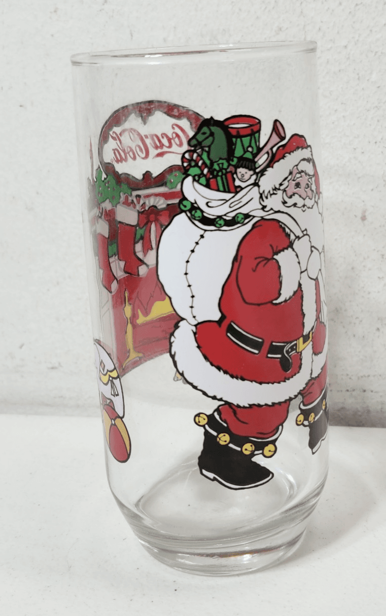 Coca Cola Christmas Glass Coke Santa Fireplace Tumbler Vintage McCrory Stores - Thumbnail 5