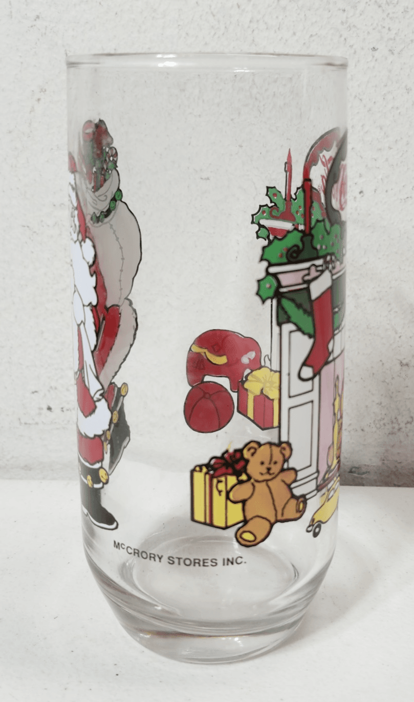 Coca Cola Christmas Glass Coke Santa Fireplace Tumbler Vintage McCrory Stores - Thumbnail 6