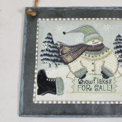 Snowman Stone Wall Hanging Decor Snowflakes For Sale Holiday Winter - Thumbnail 3