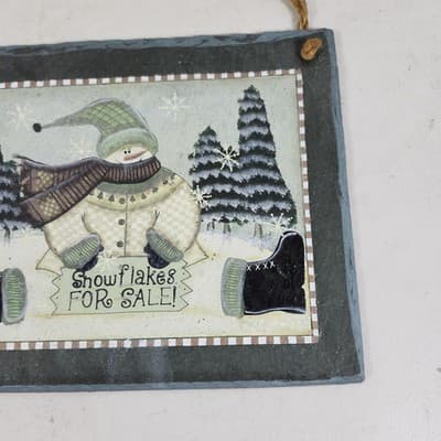 Snowman Stone Wall Hanging Decor Snowflakes For Sale Holiday Winter - Thumbnail 4